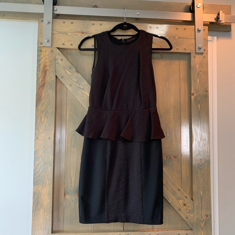 Black peplum sheer back mini dress